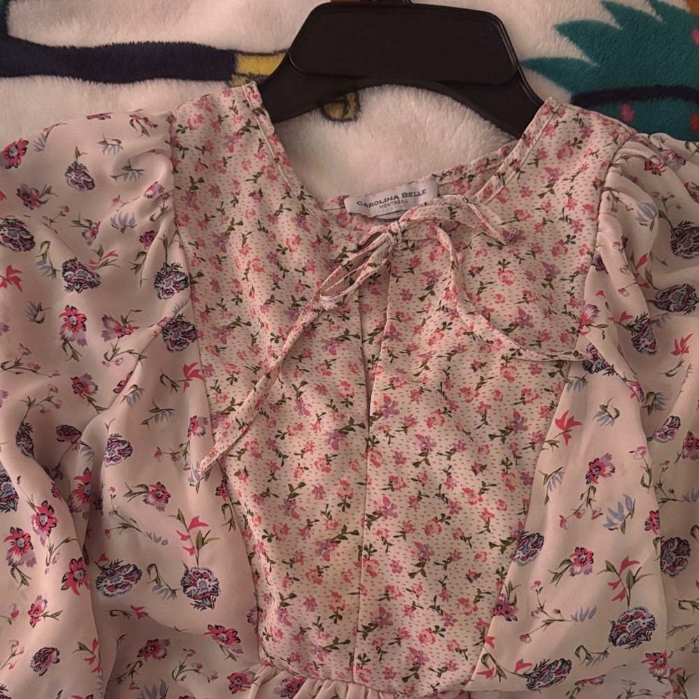 Carolina Belle Floral Blouse - Pink and White